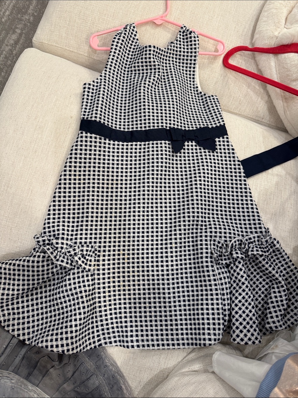 Janie and Jack Navy and White Gingham Bow Dress
